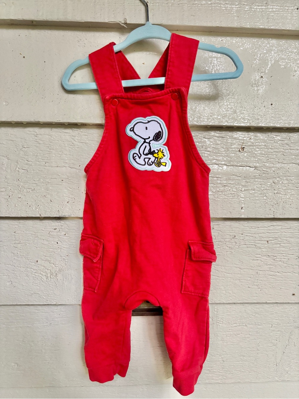 H&M Snoopy Woodstock Red Cotton Baby Overalls 6-9M EUC